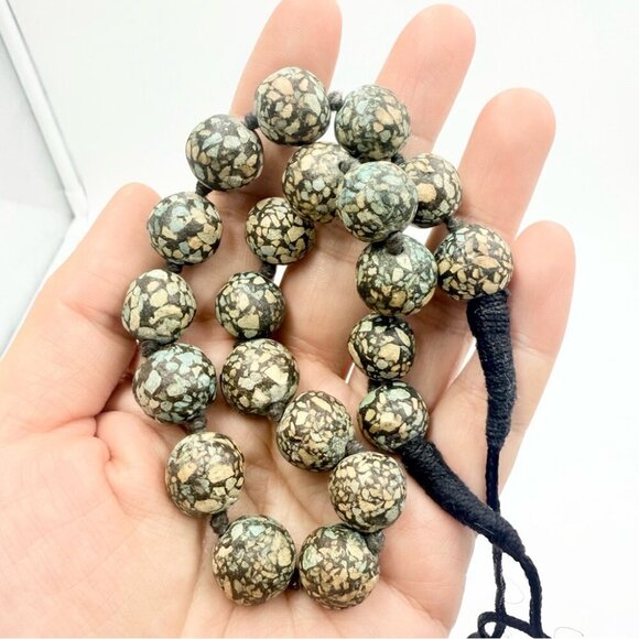 ANTIQUE TRIBAL AFGHANISTANMOSAIC GRADUATED BEAD NECKLACE - Picture 1 of 9
